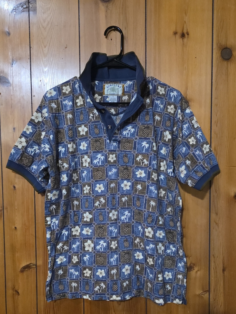 Short-Sleeve Blue Floral & Palm Print Polo